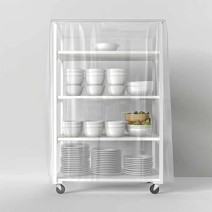 Clear PVC Shelf Cover – Fully Visible Waterproof Wire Rack Protector with Zipper, 36" W x 18" D x 54" H, Cover Only