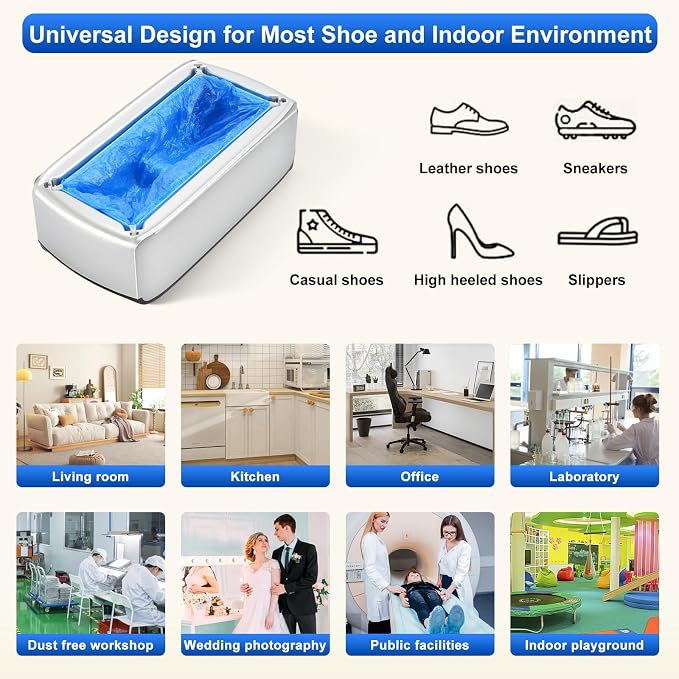 LYSHIYI Shoe Cover Dispenser with 200pcs Disposable Shoe Covers, Automatic Shoe Cover Machine Fits shoes up to Men's size 12, Suitable for Home, Factory, Hospital (Silver)
