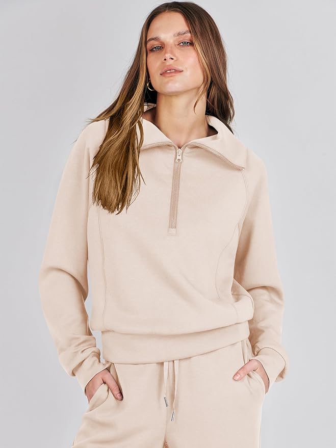 ANRABESS Women’s 2 Piece Outfits Half Zip Sweatshirt & Wide Leg Pants Airport Travel Lounge Matching Sets Sweatsuits Clothing