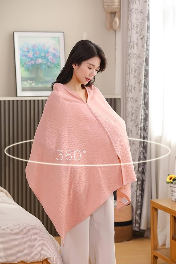 TADO MUSLIN 2-Pack Nursing Covers for Breastfeeding, 100% Organic Cotton Muslin Nursing Cover for Mom, Soft Breathable Breastfeeding Cover, Full Privacy Cover for Nursing, Extra Coverage L Pink White