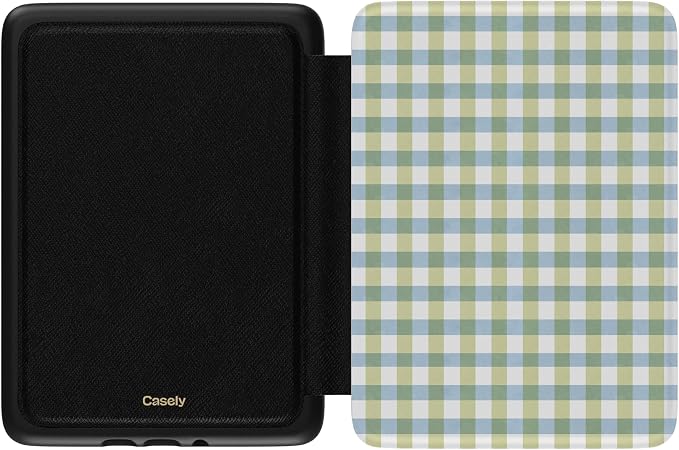 Casely Kindle Case | Pastel Picnic | Blue & Green Gingham | Compatible with 7” Kindle Colorsoft and 7” Kindle Paperwhite (12th Gen 2024 Models)