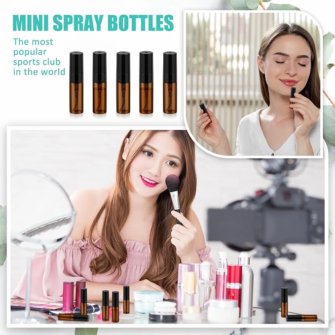 Zhehao 25 Pcs Mini Spray Bottles 3 ml Clear Glass Perfume Bottles Refillable Fine Mist Perfume Atomizer Portable Empty Sample Containers for Cleaning, Essential Oils, Travel (Amber)
