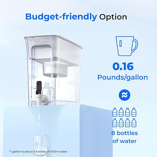Waterdrop WFD-40W-L Water Filter Dispenser, 35-Cup Large Capacity, 200-Gallon Long-Life, Faster Filtration, Reduces Chlorine, PFOA/PFOS and More, BPA Free, White