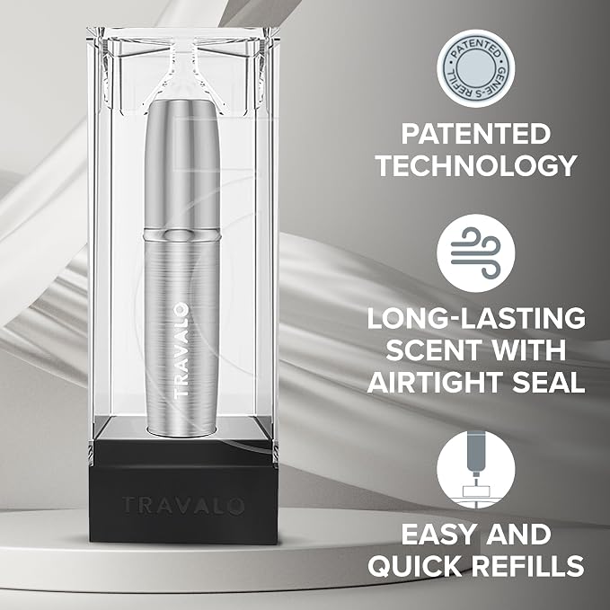 Travalo LUX Perfume Atomizer Bundle - Leak-Proof and TSA Approved for Air Travel - Reusable, Easy Fill Mini Pump Sprayer - Lightweight, Brushed Polished Metal - Gold, Black, Silver - 3 Pack