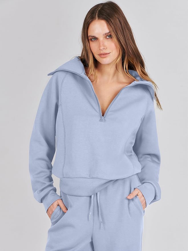 ANRABESS Women’s 2 Piece Outfits Half Zip Sweatshirt & Wide Leg Pants Airport Travel Lounge Matching Sets Sweatsuits Clothing
