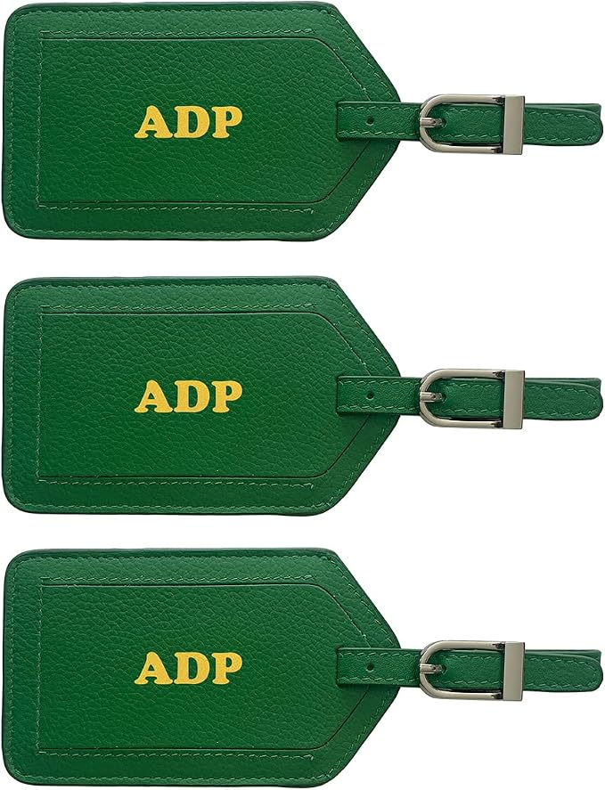 Personalized Monogrammed Leather Luggage Tags - 3 Pack