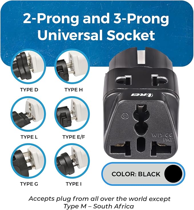 OREI Germany & France Travel Adapter – Type E/F European Plug Adapter, 2-in-1 Outlet, Compact EU Travel Adapter for Germany, France, Spain & Portugal - Black, 300 Pack