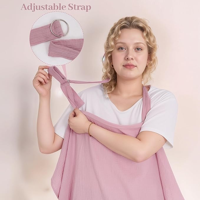 2 Pack Muslin Nursing Cover for Breastfeeding, 100% Cotton Soft Privacy Nursing Covers Apron Breastfeeding Cover with Arch Neckline for Women New Mom, Multi-use Breastfeeding Essentials