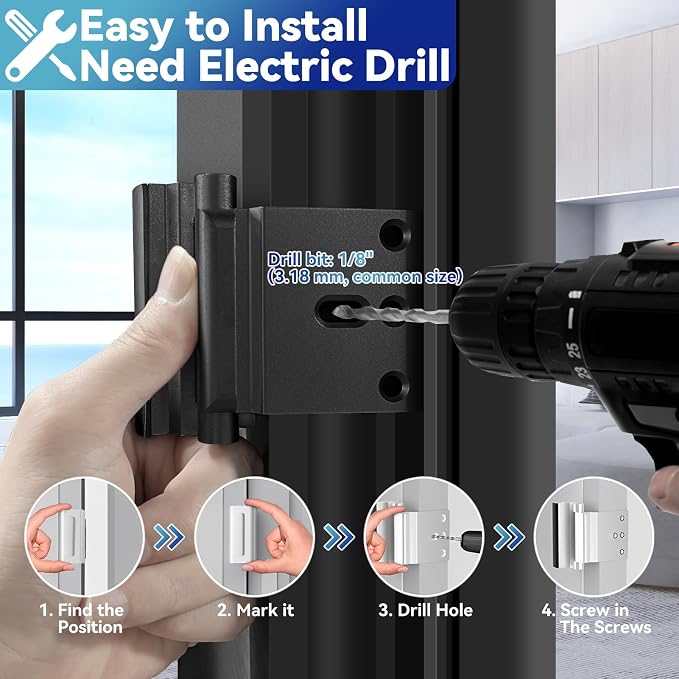 2Pack Door Reinforcement Lock Withstands 800lbs of Force - Black Extra Proof Door Lock for Kids Safety Drilling Required,Prevents Unauthorized Entry,Add a Door Security Locks for Home Safety & Privacy