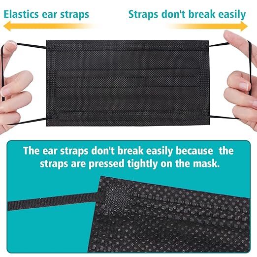 ZTANPS 50PCS Disposable Face Masks, Black Masks, 3 Layer Protection Black Disposable Face Masks