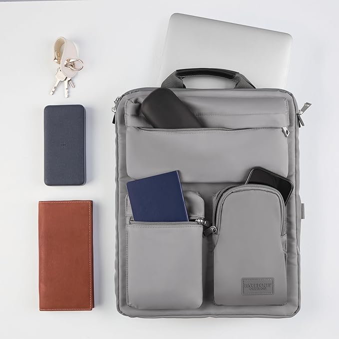 BAREFOOT CARIBOU Over Luggage Organizer for Carry On Bag or Suitcase with Storage Pockets, 16” Laptop Sleeve with Handle, Travel Accessories Bag Slide On Luggage Harness with Adjustable Straps (Grey)