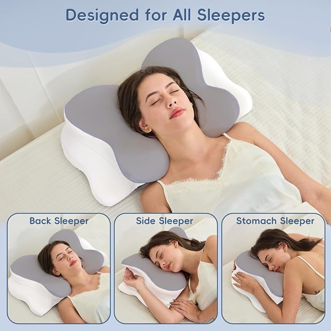 Cervical Neck Pillow, Ergonomic Memory Foam Pillows for Neck Pain Relief with Breathable Pillowcase, Adjustable Contour Neck Support Pillow for All Sleepers,Grey
