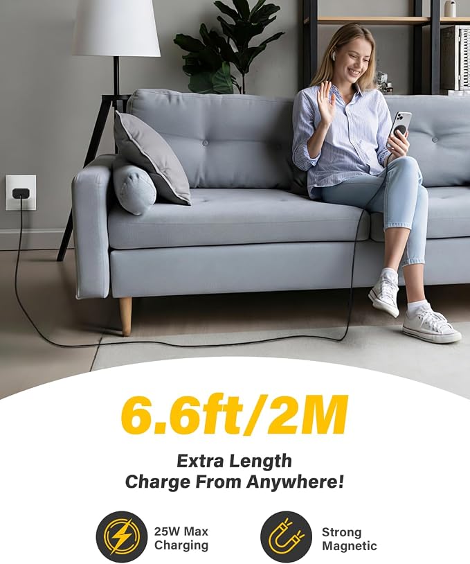 25W Wireless Charger for MagSafe, Magnetic Fast Charging Pad for iPhone 17/16/15/14/13/12 Series&AirPods,Strong Magnet,Portable Wireless Charger for Travel Home Office,Elegant Black, 2Pack(6FT)