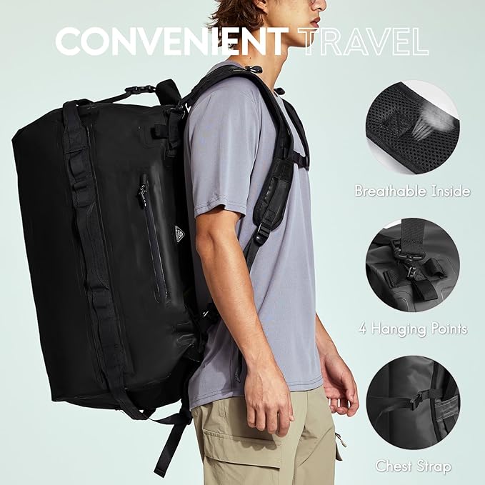 Haimont IPX7 Waterproof Roll-Top Dry Duffel Backpack | 60L/90L Sizes, 500D Tarpaulin, Welded Seams, Mesh Pockets, Boating & Kayaking