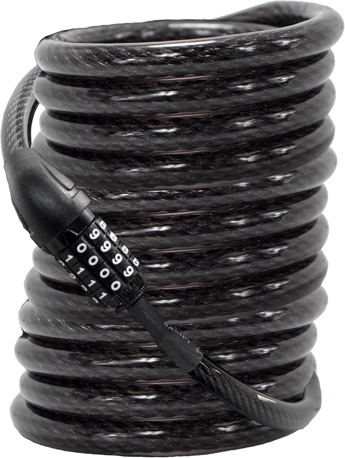 Lumintrail Long Coiled Bike Cable Lock 3/8 Inch (4, 6, 10, 15, 30ft), Weatherproof Locks for Kayak, Bike, Scooter, Paddleboard, Outdoor Equipment, Resettable Combination Lock Anti Theft Protection