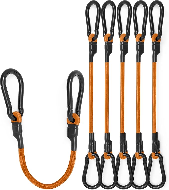 8 Pcs 18 Inch Heavy Duty Carabiner Bungee Cord Outdoor with 190 Lbs Max Break Strength, Bungee Straps with Upgraded Carabiner Hooks for Luggage Rack, Cargo, Hand Carts, Bike, Camping, etc (Orange)