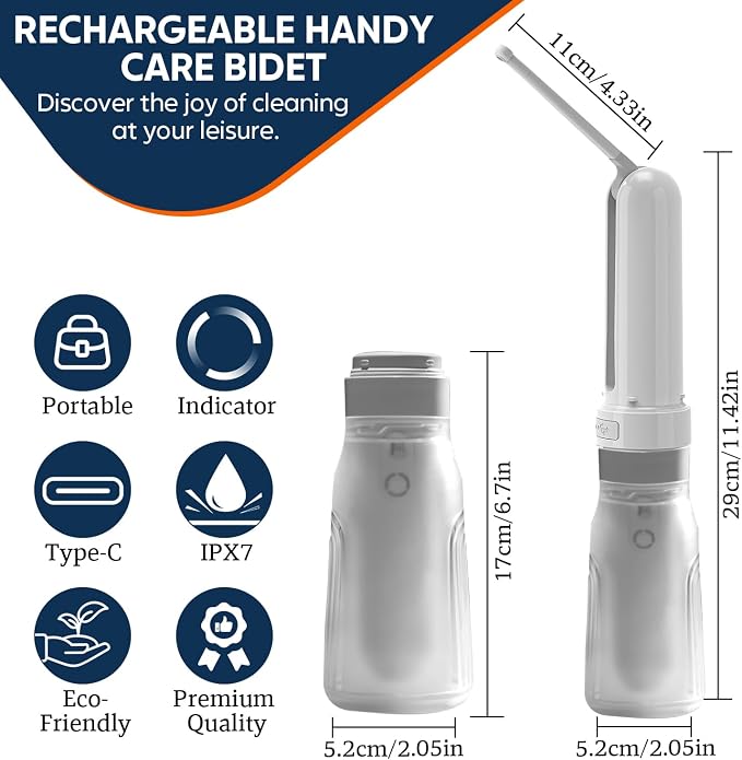 ( 400ml ) PureStream Portable Bidet for Travel – USB-C Rechargeable Handheld Sprayer with Bottle Adapter, 180° Foldable Nozzle, Adjustable Pressure Modes, Waterproof, for Men and Women (White)