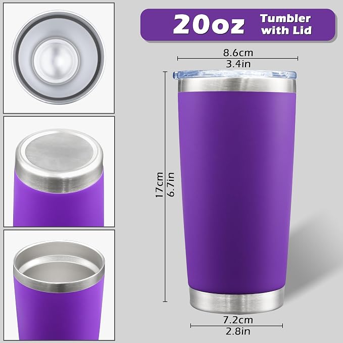 AIANJI 20oz Tumbler Bulk Stainless Steel Tumblers with Lid Vacuum Insulated Double Wall Travel Coffee Mug Powder Coated Tumbler Cup for Hot and Cold Drinks(Purple, 12 pack)
