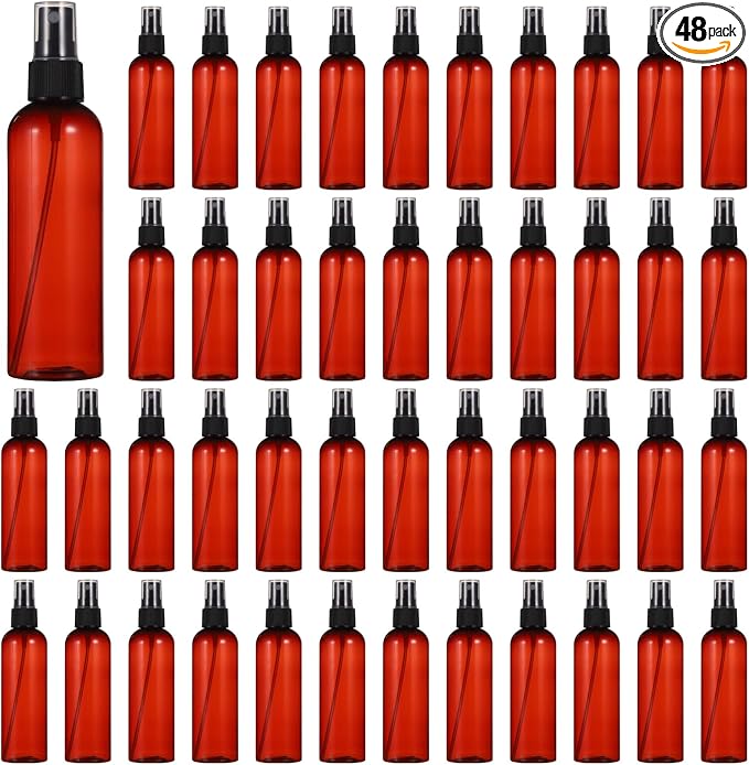 OMISTAR 48 Pcs 4 oz Plastic Spray Bottles - 120 ML Travel Size, Fine Mist Sprayers, Ideal for Perfumes, Cosmetics, Cleaning Solutions, and More, BlackAmber