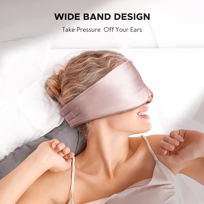 LitBear Silk Sleep Mask for Side Sleeper, Eye Mask Sleeping for Women Men 100% 22 Momme Pure Mulberry Silk, Face-Hugging Padded Eye Cover for Sleeping with Adjustable Band (Pink)