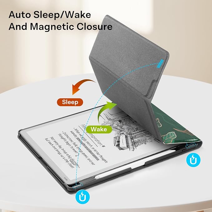 CoBak Case for 11" Kindle Scribe 3rd Generation 2025, Kindle Scribe Colorsoft with Two Viewing Angles - All New PU Leather Cover with Auto Sleep Wake, Pen Holder. Green Pattern
