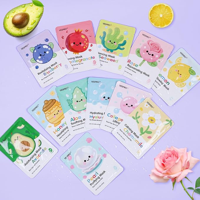 84 Pack Bulk Sheet Face Masks Skin Care, Hydrating and Moisturizing Collagen Facial Masks for All Skin Tybe, Spa Party for Women, Birtyday Gifts, Skincare Gifts Kit for Teen Girls (12 Types x 7 Pcs)