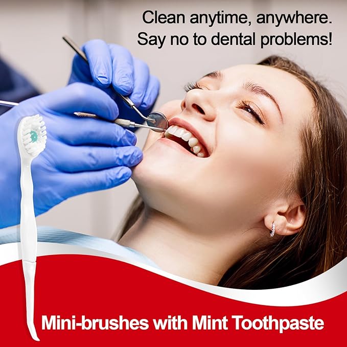 Mini Disposable Toothbrushes with Toothpaste and Toothpick, Tongue Cleaners, Reduce Bad Breath, Tongue Scraper, Prepasted Toothbrush, Pick for Work or Travel (Peach, 20pcs)