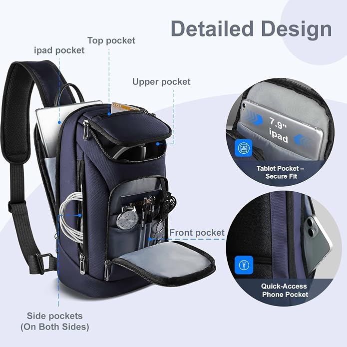 hk Sling Bag for Man, Waterproof Utility Crossbody Bag with Anti-theft Pocket for Men