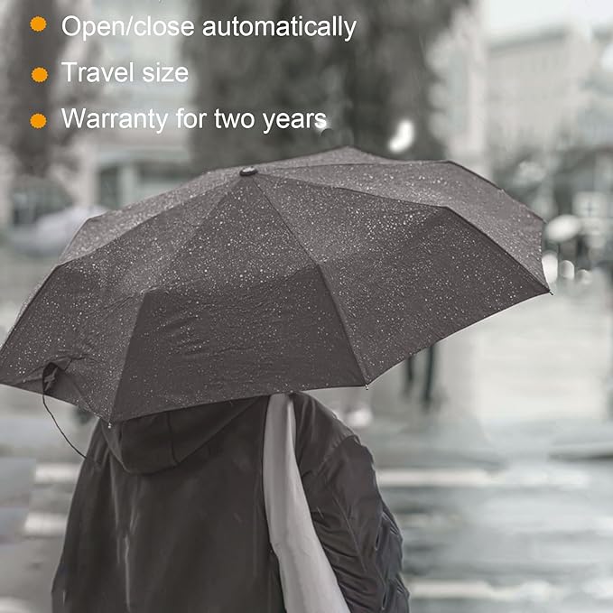 SIEPASA Compact Travel Umbrella - Windproof Auto Open/Close, Small Folding Umbrella for Rain - Lightweight & Durable with Fiberglass Frame, Waterproof Canopy - Fits Backpack, Purse, Suitcase. (Black)