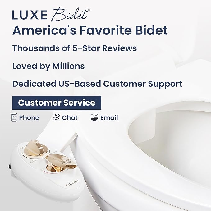 LUXE Bidet NEO 320 - Warm Water, Dual Nozzle, Self-Cleaning, Non-Electric Bidet Attachment for Toilet Seat, Adjustable Water Pressure, Rear & Feminine Wash (Gold)