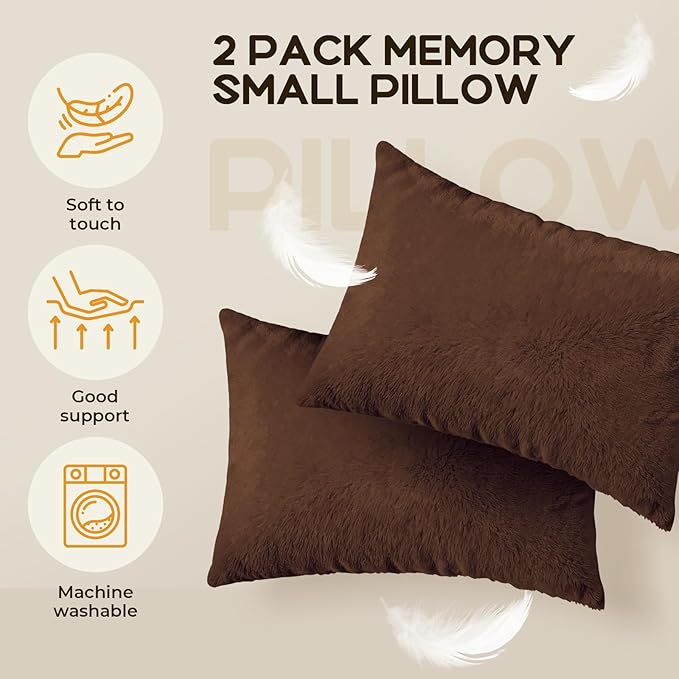 2 Pack Tiny Travel Pillows, 7"x11" Memory Foam Mini Neck Pillow for Travel and Airplane, Soft Machine Washable Small Pillows for Neck, Knee, Lumbar Support, Small Cushionfor Pet, Dogs (Brown)