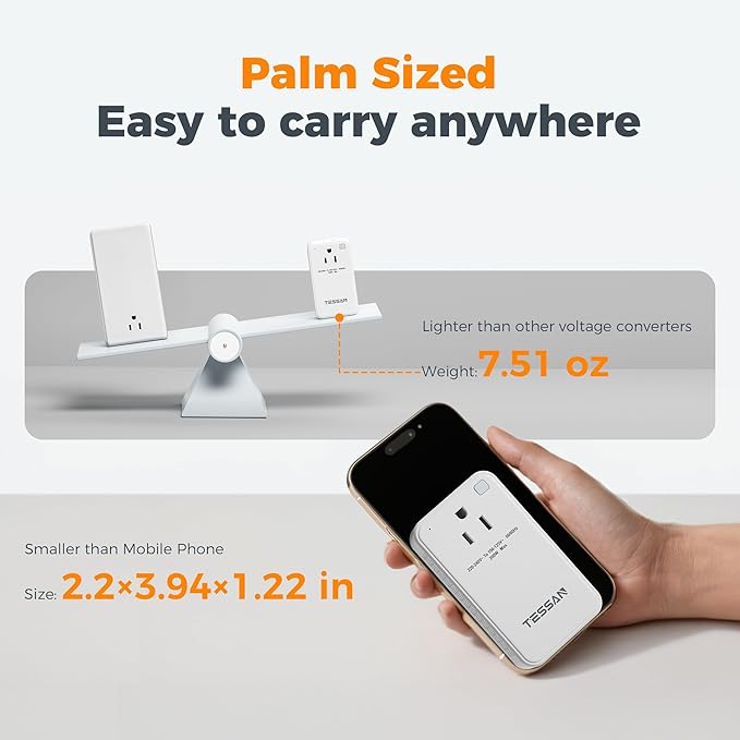 TESSAN Compact 220V to 110V Voltage Converter US to Europe, Universal Travel Adapter with 2 AC Outlets and 2 USB (1 USB-C), 200W Small Power Converter with EU/UK/AU/IT/India Plugs for Travel