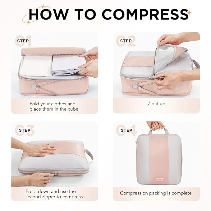 2 Set Compression Packing Cubes for Travel Essentials,Compressible Expandable Packing Cubes for Suitcase,OlarHike Luggage Garment Bags for Travel,Handy Helper for Organizing Clothes(Beige)