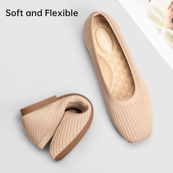 Frank Mully Women's Flats Square Toe Flats Comfortable Slip on Washable Ballet Flats Shoes for Women Dressy Work