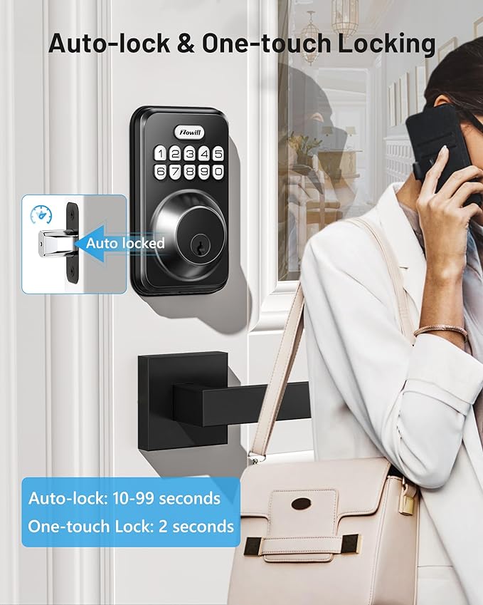 Zowill Keyless Entry Door Lock with 2 Lever Handles, Electronic Keypad Deadbolt, Auto-Locking, Anti-Peeping Password, Digital Code Door Lock, Front Door Handle Sets, OilRubbed Bronze