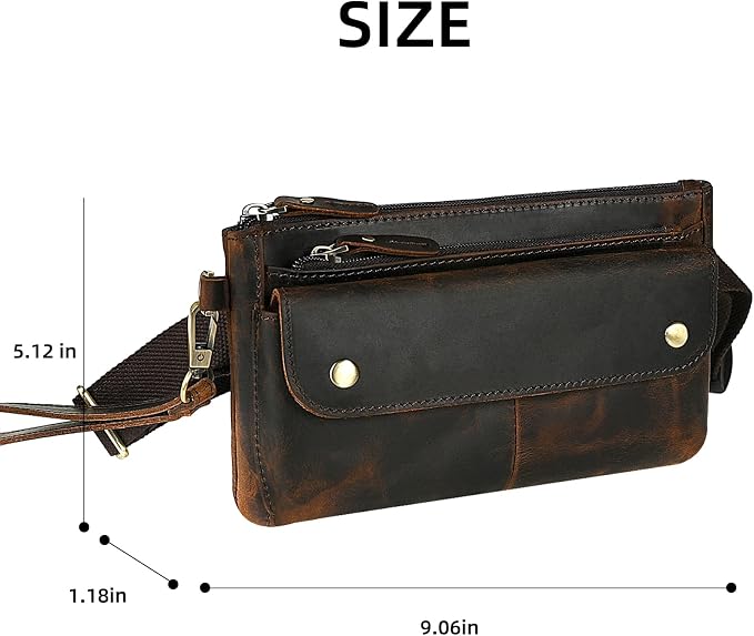 Genuine Leather Hiking Riding Travel Fanny Waist Pack Small Phone Pouch For Men Women FB811-29 (100% Leather-The 8136 Brown)