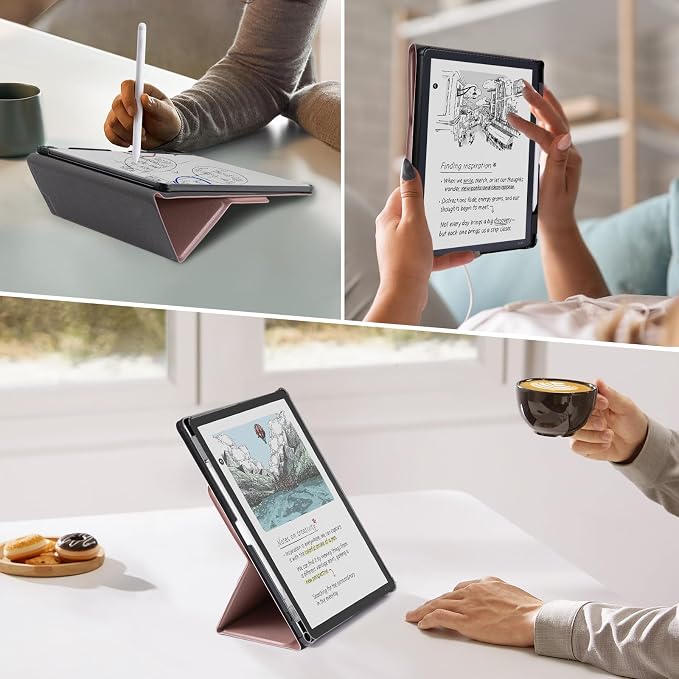 CoBak Case for 11" Kindle Scribe 3rd Generation 2025, Kindle Scribe Colorsoft with Two Viewing Angles - All New PU Leather Cover with Auto Sleep Wake, Pen Holder. Rose Gold