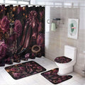 Elegant Purple Roses and Jewelry Bathroom Rug Set 4 Piece with Shower Curtain Non Slip Bath Mat Set Microfiber Bathroom Decor Toilet Lid Cover U Shape Rug Waterproof Bathroom Accessories