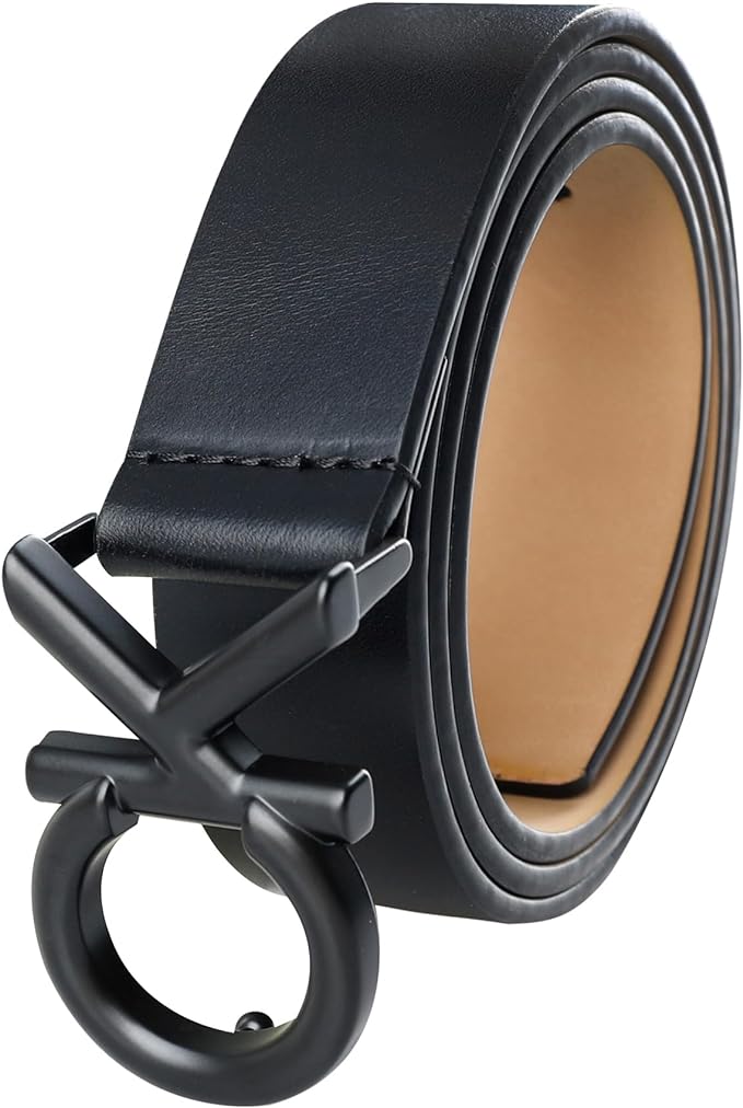 Calvin Klein Men’s CK Monogram Cut Out Buckle Belt – Casual Belt for Jeans & Everyday Wear