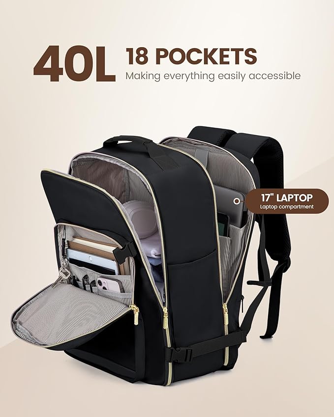 LOVEVOOK 40L Travel Backpack Flight Approved Carry on Backpack,3 Packing Cubes,Waterproof Personal Item Travel Bag,TSA Carry on Luggage Suitcase Travel Essentials,Gifts for Women & Men,fits 17" Laptop