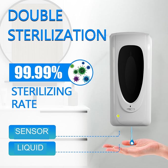 Automatic Soap Dispenser for Kitchen Sink, Commercial Liquid Touchless Soap Dispenser Wall Mounted, Refillable Sensor Hands-Free Dispensers for Office Hotel School Restaurant, 33oz/1000ml