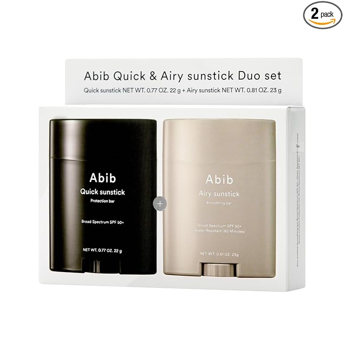 Abib Airy & Quick Sunstick DUO SPF50+ Broad Spectrum Semi-Matte & Quick Glowy Finish, No White Cast, Korean Sunscreen Stick for All Skin Types, 2 Count