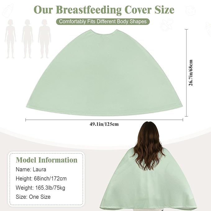 Basumee Nursing Cover for Breastfeeding Breathable Mesh 360 Full Privacy Nursing Wrap Multi-Use Breast Feeding Covers for Women Moms Feeding Essentials, Sage Green, 1 Pack