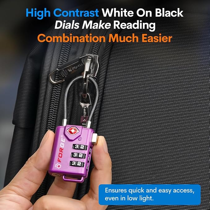 Forge TSA Approved Luggage Locks, Re-settable Combination with Alloy Body (Dark Purple 4 Locks)