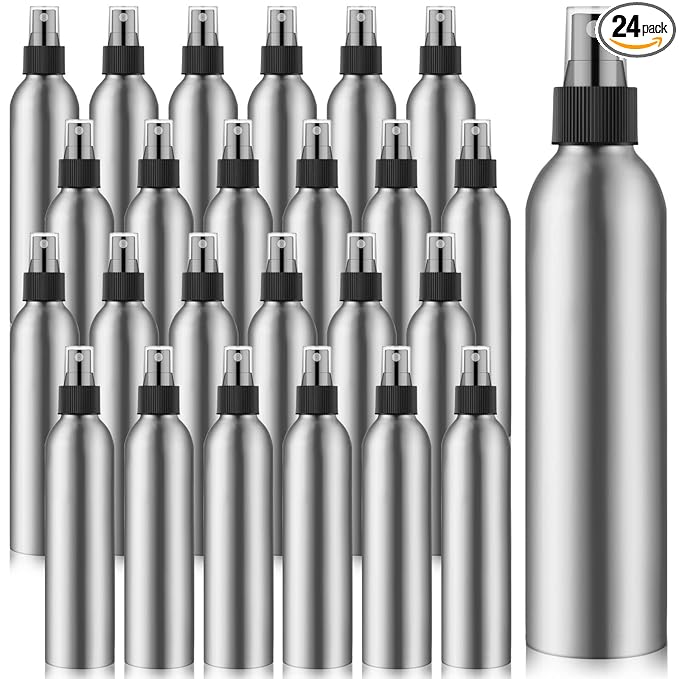 Irenare 24 Pcs Small Spray Bottles Aluminum Fine Mist Spray Bottles Bulk Metal Essential Oil Storage for Perfume Toner Liquid Refillable Pump Vials Atomizer Containers for Room Travel(8 Oz)