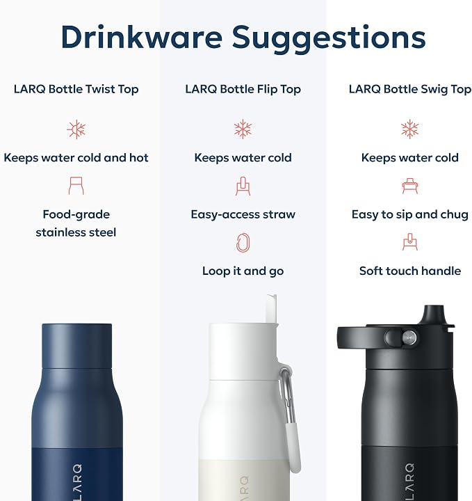 LARQ Twist Top — Reusable Insulated Stainless Steel Water Bottle, Metal Water Bottle for Men, Women, Kids, 100% Leakproof, BPA Free, No Straw — Travel, Gym, Office, School — 25 oz, Monaco Blue