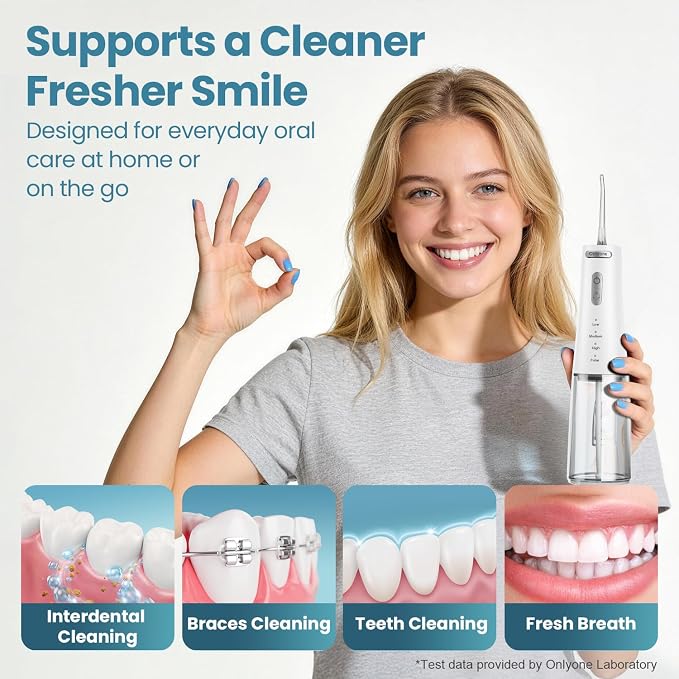 Onlyone Water Flosser — Cordless Dental Water Jet with 4 Pressure Modes, 1500-2000 Pulses/Min, 300ML Tank, IPX7 Waterproof, Rechargeable Portable Oral Irrigator for Braces, Sensitive Gums & Travel
