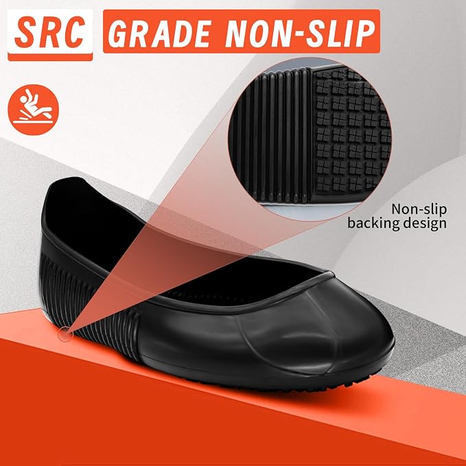 LG01 Crews Crew Guard Fuel oil Resistant (FO) Shoe Covers- CE/ASTM Anti-slip & Waterproof Rubber Overshoes for Work, Non-Slip Safety Protectors for Kitchen/Medical/Industry (Black, S(US Women 3-5）)