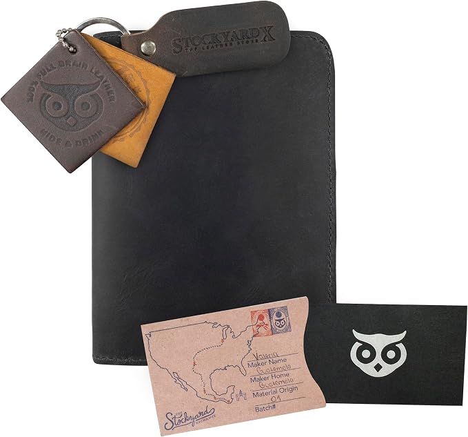 Hide & Drink, Double Passport Cover with Slots for Bills and Keys, Rustic Case, ID Organizer, Full Grain Leather, Handmade Accessories, Charcoal Black