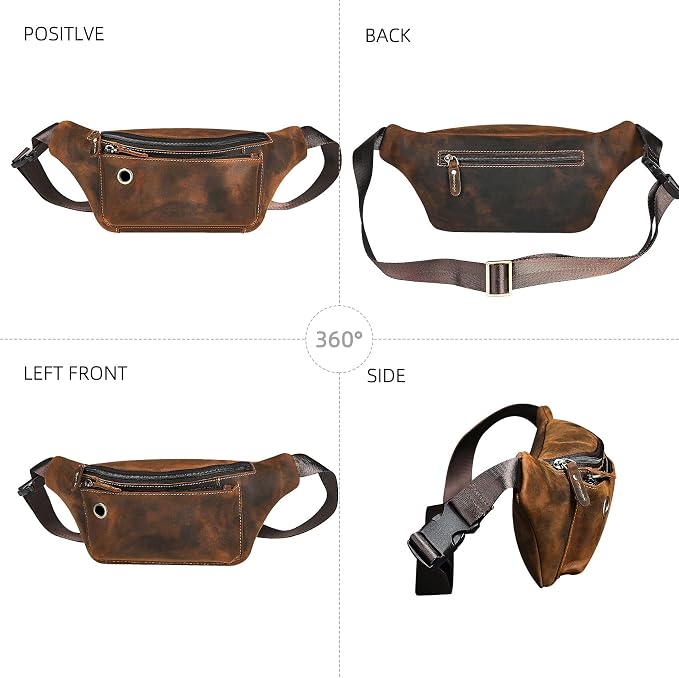 Water Resistant Canvas + Leather Hiking Riding Travel Fanny Waist Pack Small Phone Pouch For Men Women FB811-29 (W-8138-Brown)